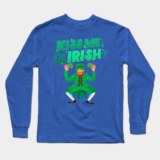 Kiss Me I'm Irish Dancing Leprechaun Long Sleeve T-Shirt